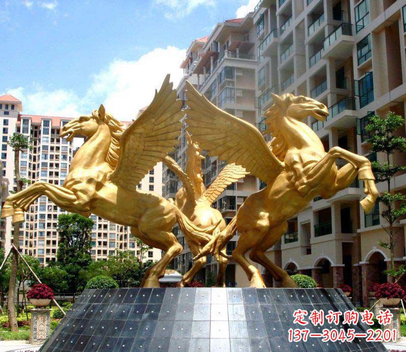 开封小区飞马三匹马景观铜雕