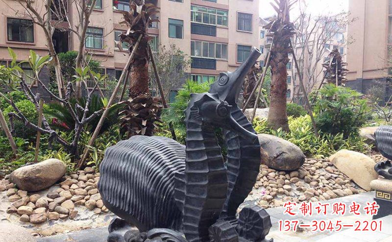 开封小区海马动物玻璃钢仿铜雕塑