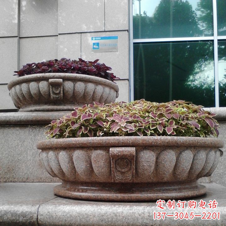开封小区花岗岩石雕花盆