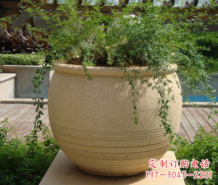 开封小区景观大理石花盆石雕 (2)