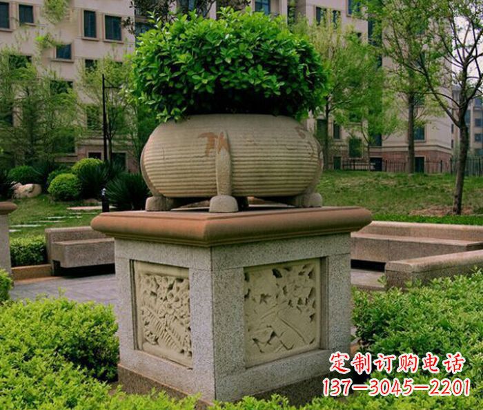 开封小区景观大理石花盆石雕 (3)