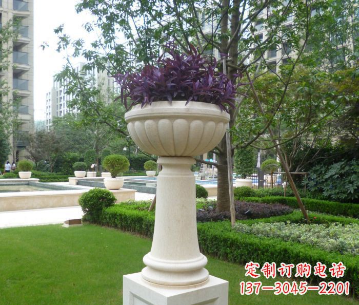 开封小区景观汉白玉花盆石雕 (2)