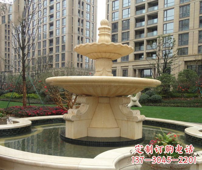 开封小区景观晚霞红多层喷泉石雕 (3)