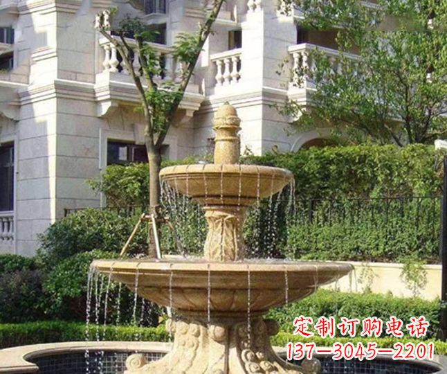 开封小区景观晚霞红多层喷泉石雕 (4)