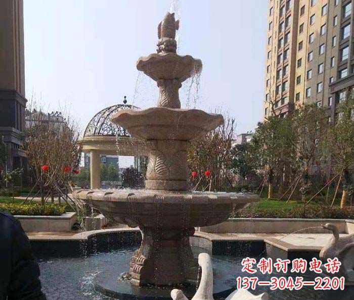 开封小区景观晚霞红鲤鱼石雕喷泉