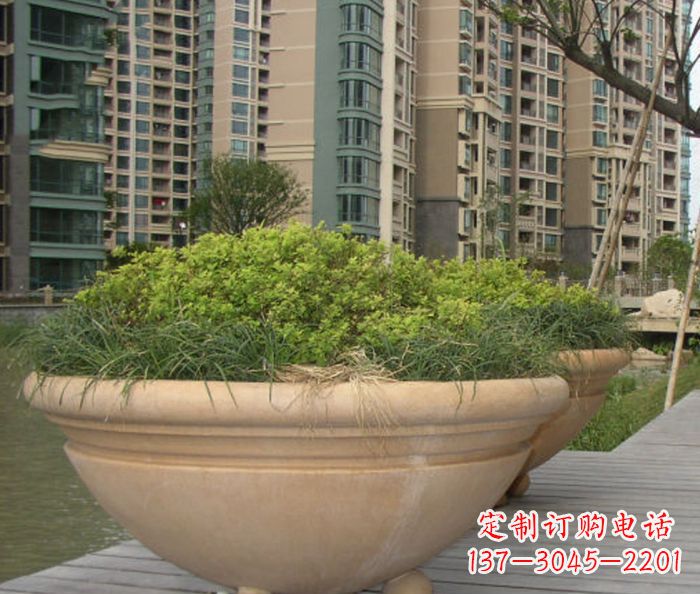 开封小区景观晚霞红花盆石雕