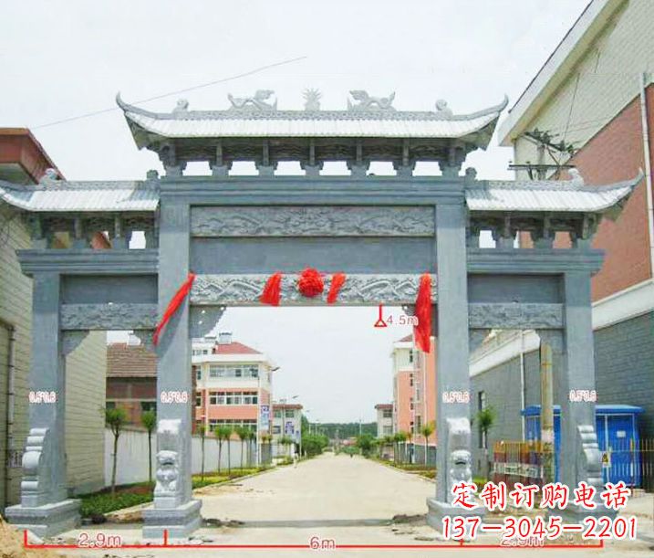 开封小区三门牌坊石雕
