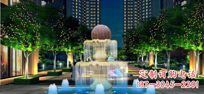 开封小区石来运转风水球石雕喷泉