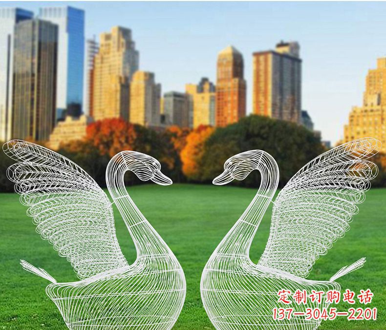 开封小区天鹅镂空不锈钢雕塑