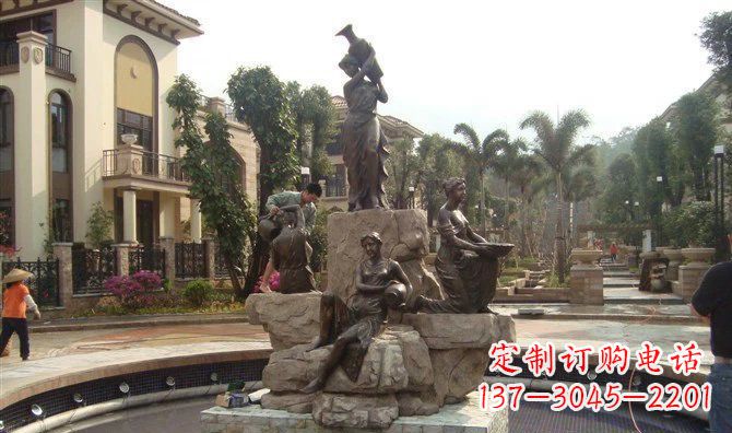 开封小区西方美女喷泉人物铜雕
