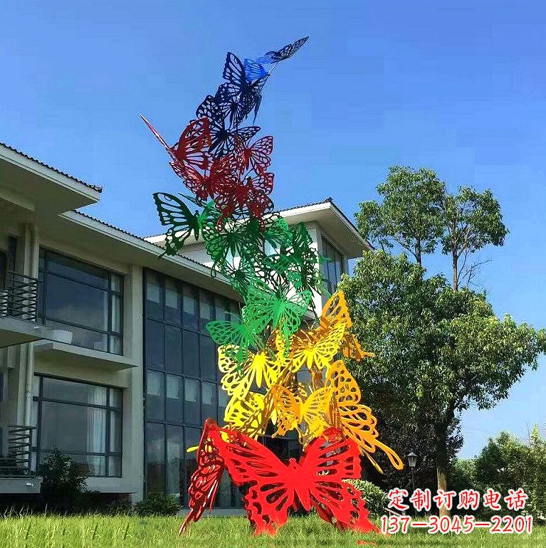 开封小区园林不锈钢彩色蝴蝶景观雕塑
