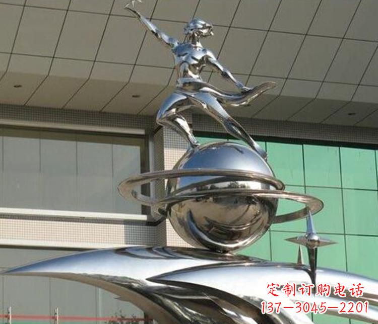 开封校园不锈钢地球和学生景观雕塑