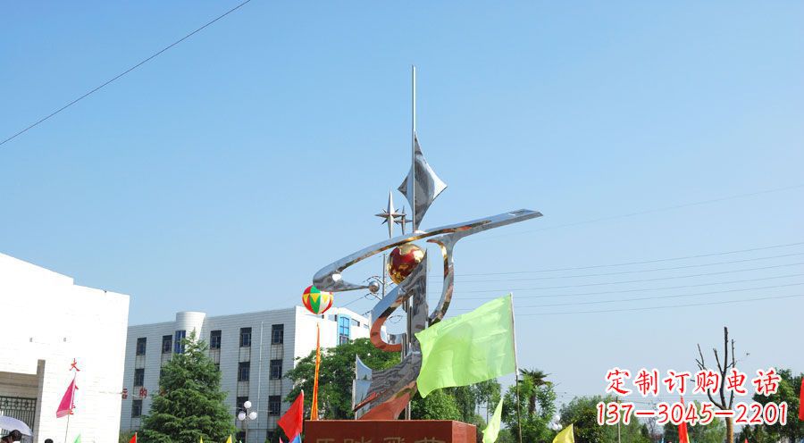 开封校园不锈钢马踏飞燕地球雕塑