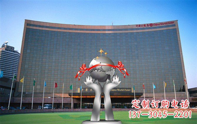 开封校园不锈钢双手捧地球雕塑
