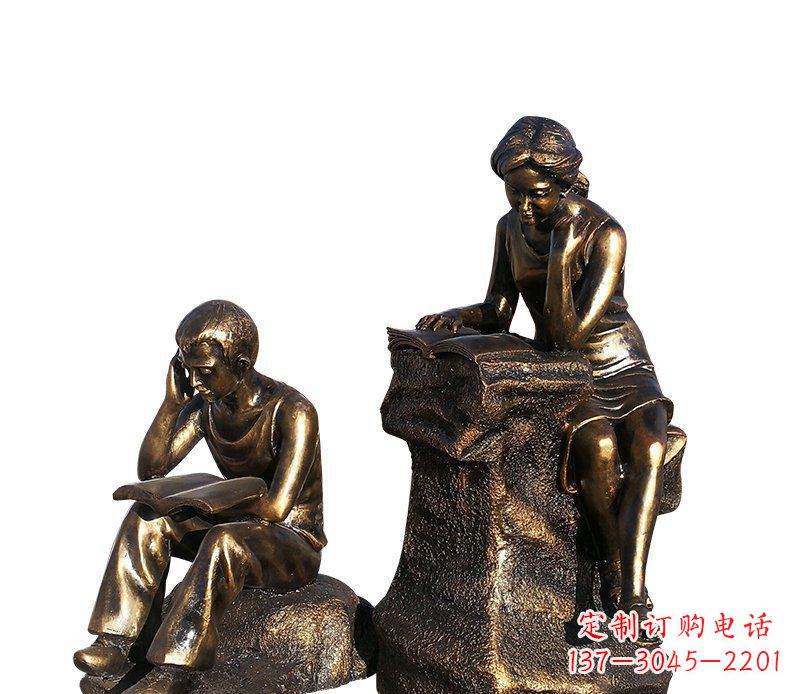 开封校园铸铜学生看书人物雕塑