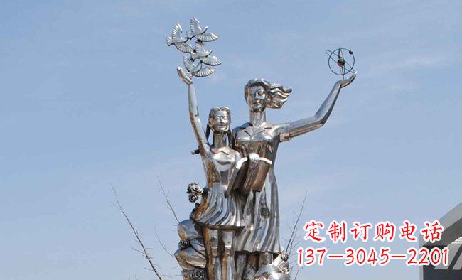 开封学校不锈钢老师学生人物雕塑