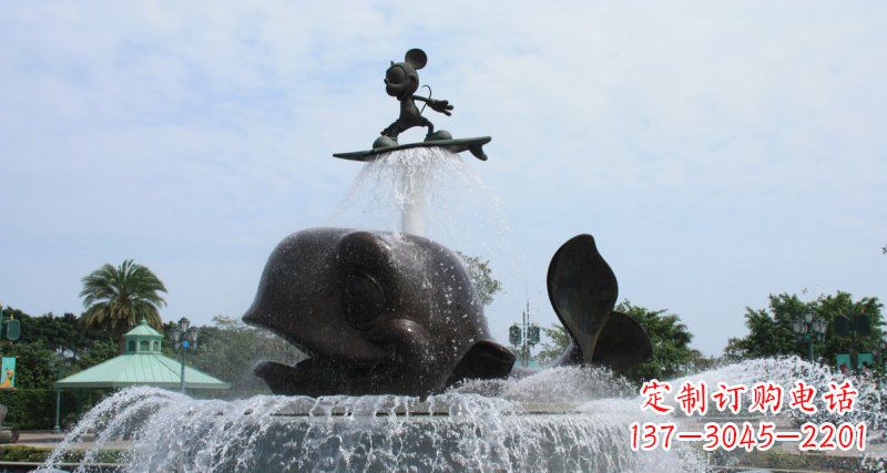 开封游乐园鲸鱼喷泉和米老鼠景观铜雕