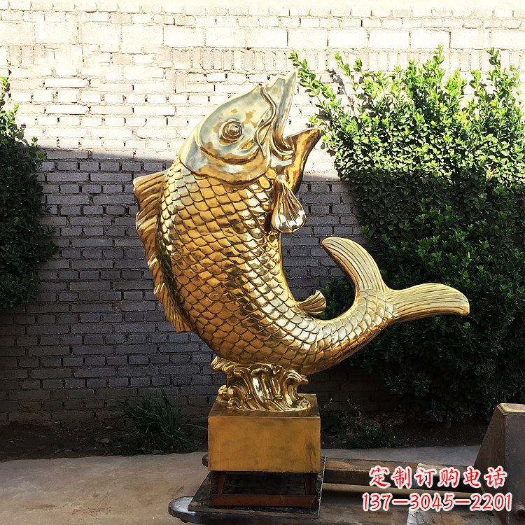开封鱼跃景观铜雕-纯铜铸造企业商场动物雕塑摆件