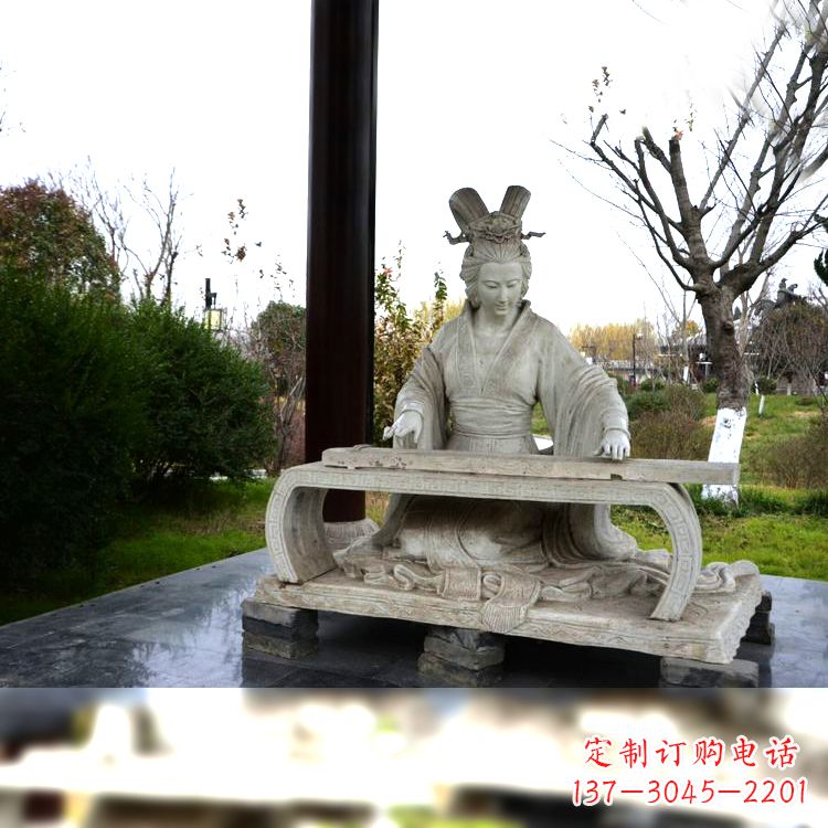 开封虞姬弹琴雕塑-公园古代人物著名美女情景雕塑