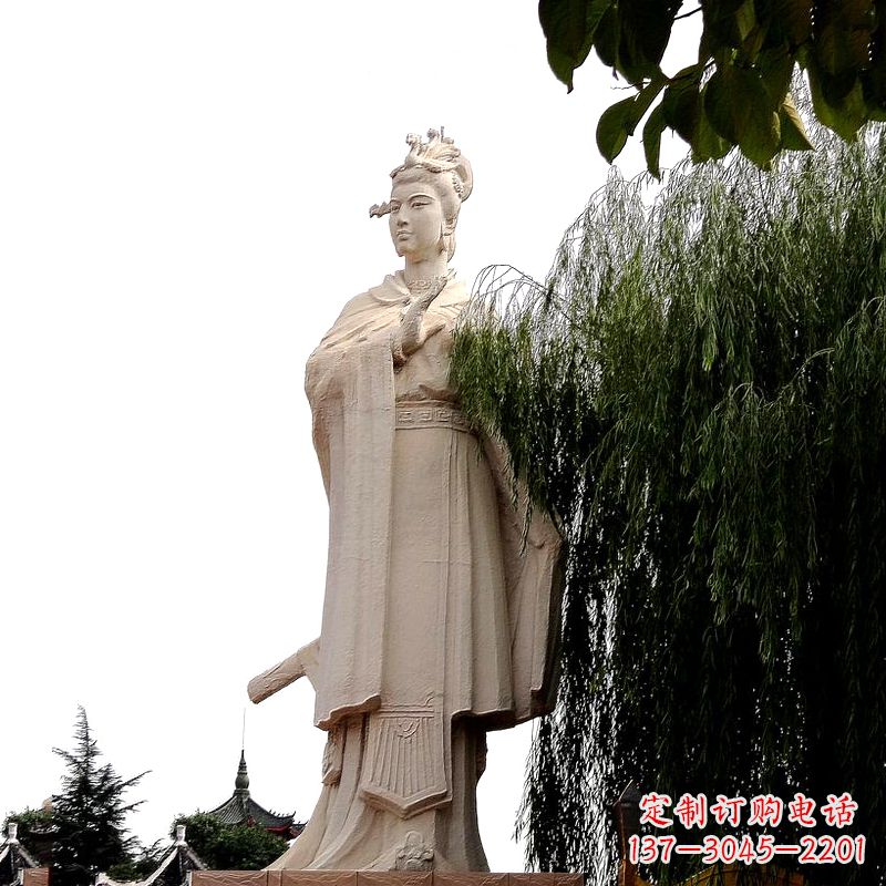 开封虞姬砂岩石雕-景区园林古代人物著名美女雕像