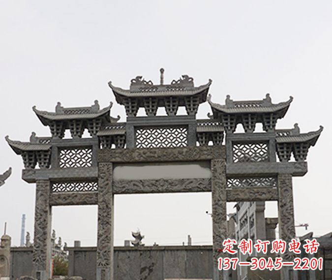 开封园林仿古三门牌坊石雕 (4)