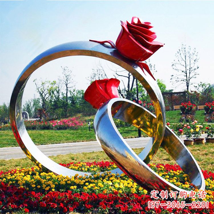 开封园林花丛不锈钢玫瑰花戒指雕塑