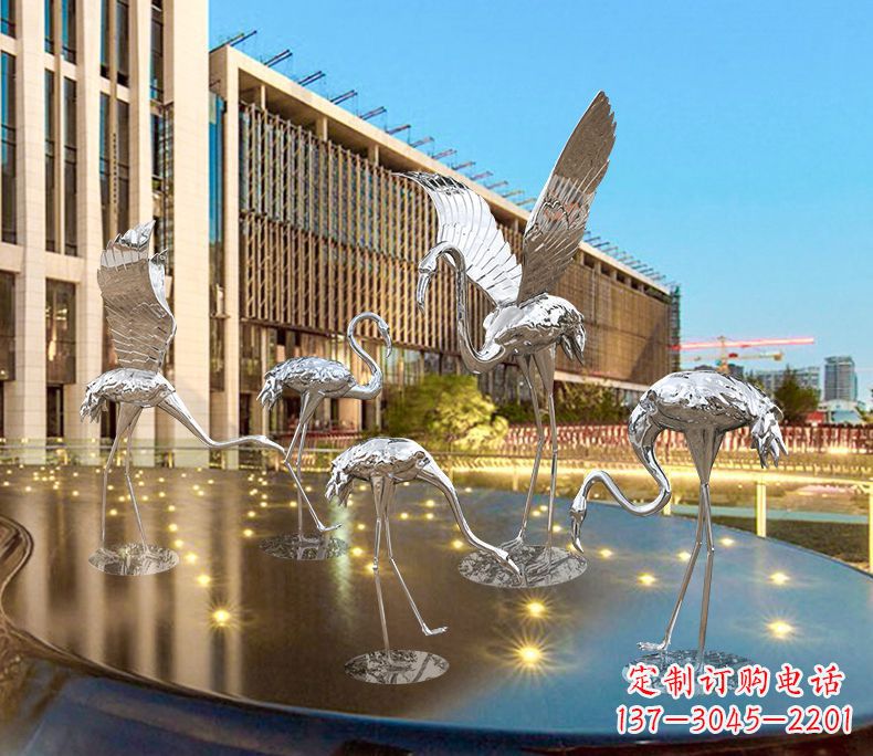开封园林火烈鸟不锈钢雕塑