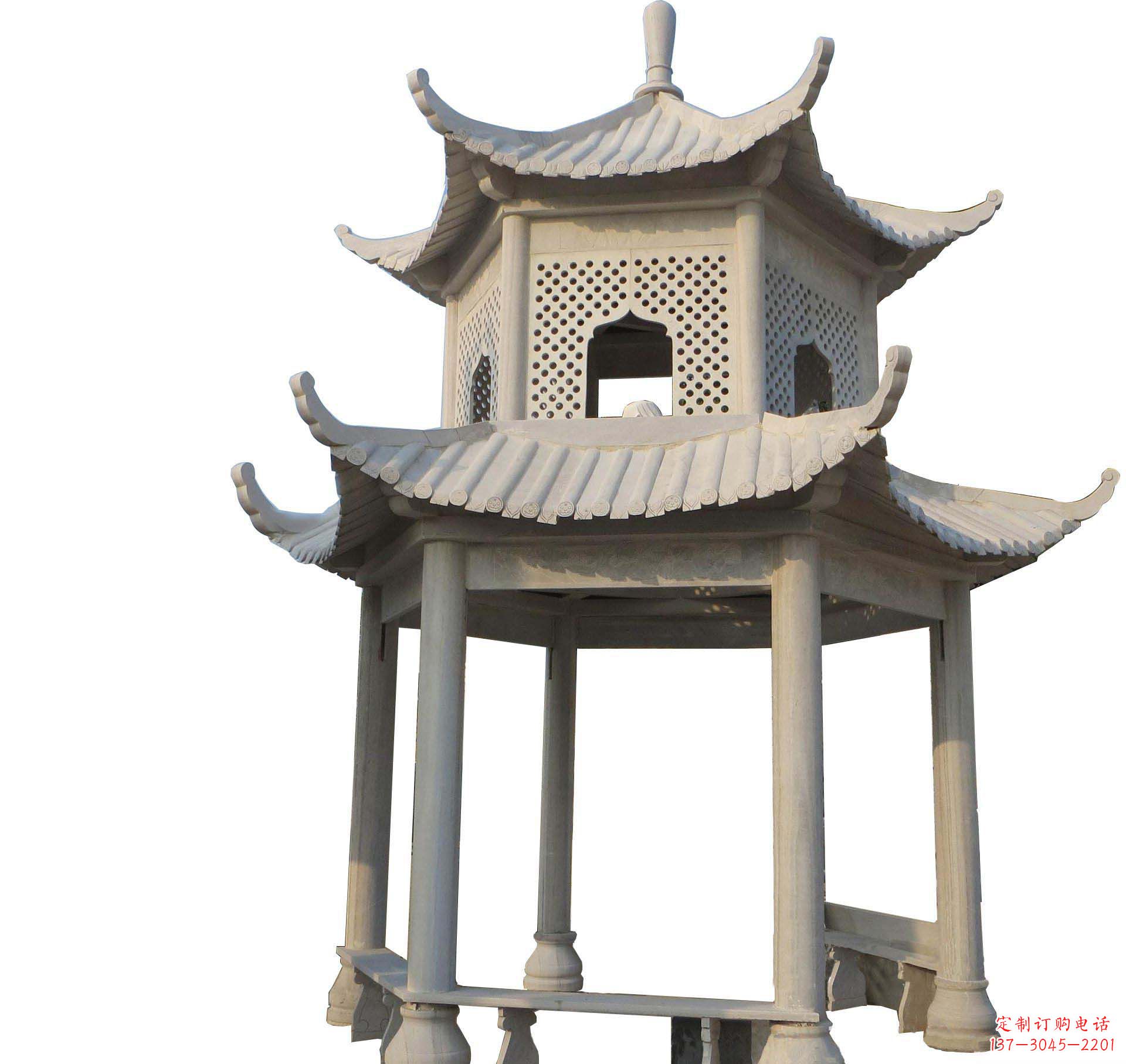 开封园林景观大理石六角石雕双层凉亭