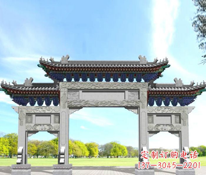 开封园林景观仿古三门石牌坊