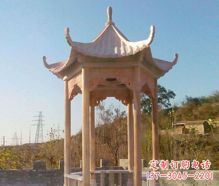 开封园林景观晚霞红单层石雕凉亭