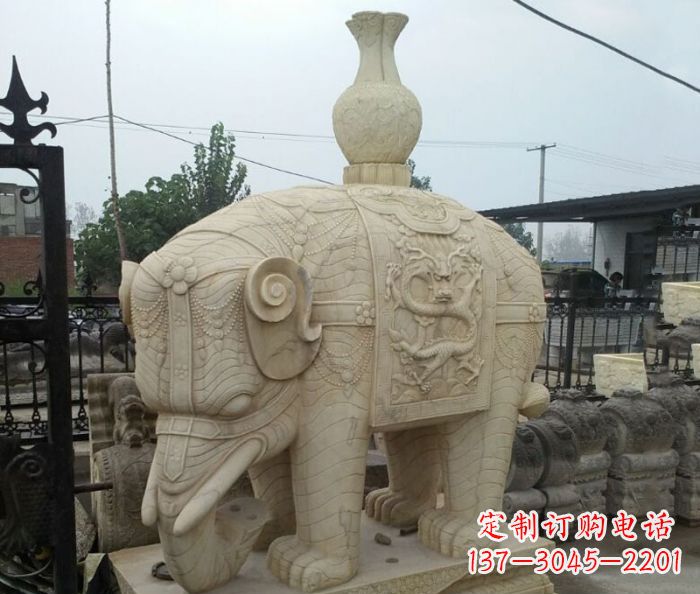 开封园林景观驮瓶大象石雕