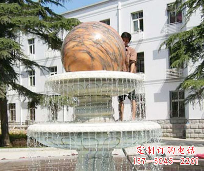 开封园林景观晚霞红风水球喷泉石雕 (2)