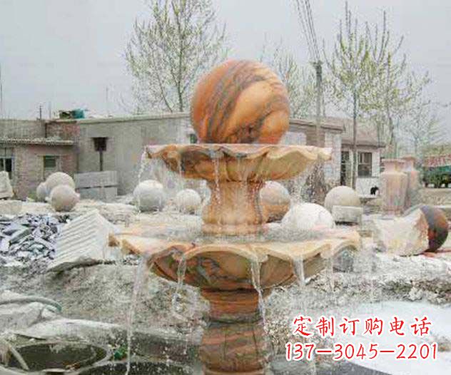 开封园林景观晚霞红风水球喷泉石雕