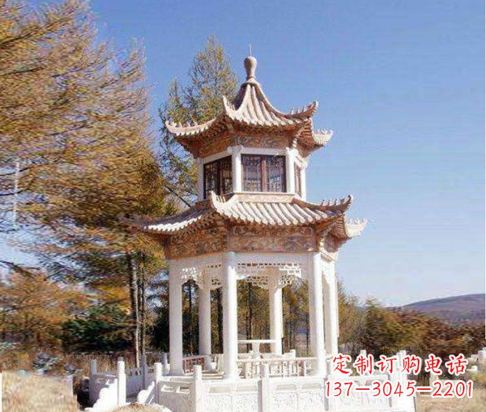 开封园林景观晚霞红双层石雕凉亭 (3)