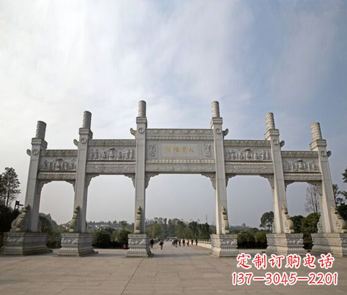 开封园林景观五门石雕牌坊