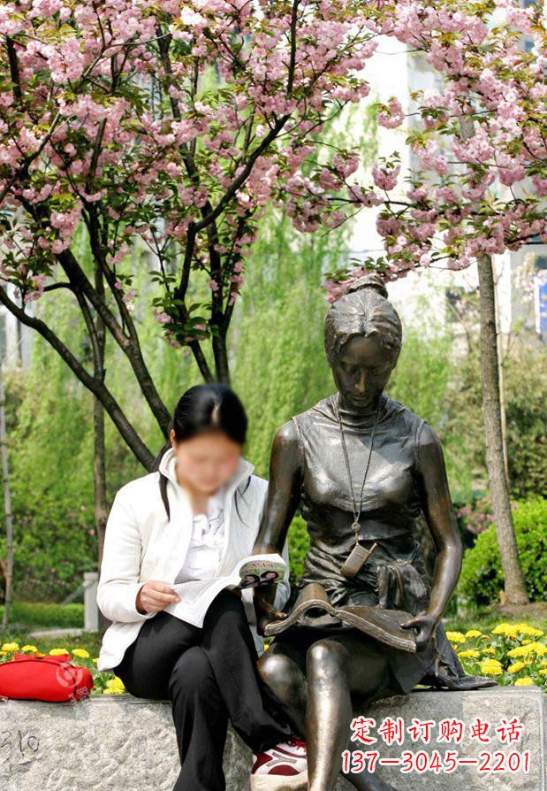 开封园林看书的女人人物景观铜雕