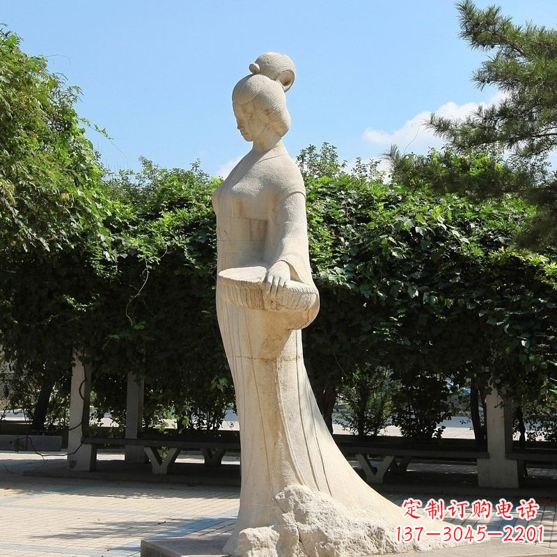 开封园林历史人物著名美女秦罗敷砂岩石雕塑像