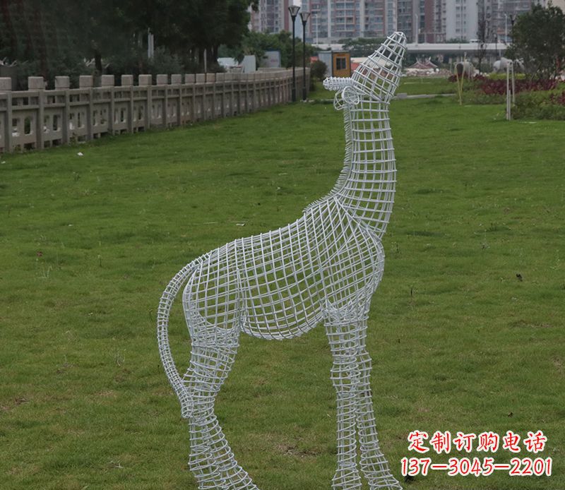 开封园林镂空仰头麋鹿不锈钢雕塑