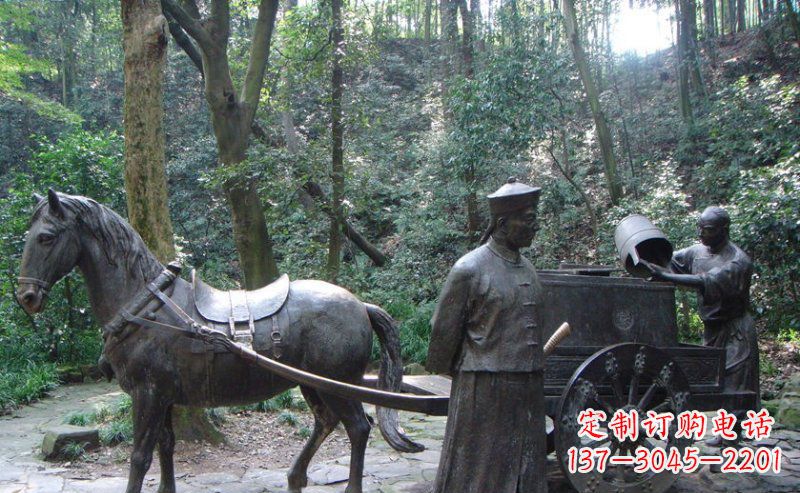 开封园林清朝士兵和马车小品铜雕