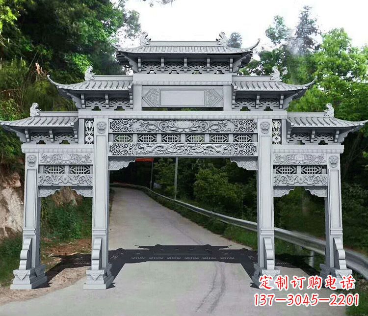开封园林三门石牌坊景观石雕