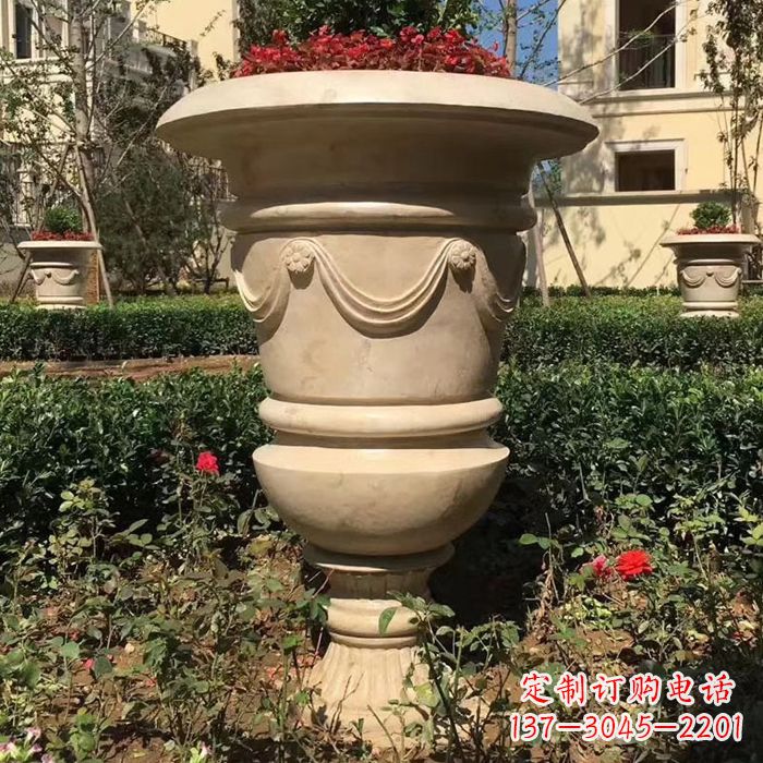开封园林砂岩石雕花盆