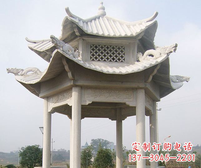 开封园林双层镂空石凉亭景观石雕