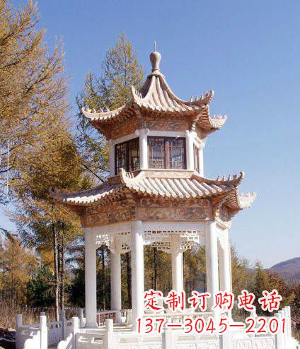 开封园林双层石凉亭景观石雕 (2)