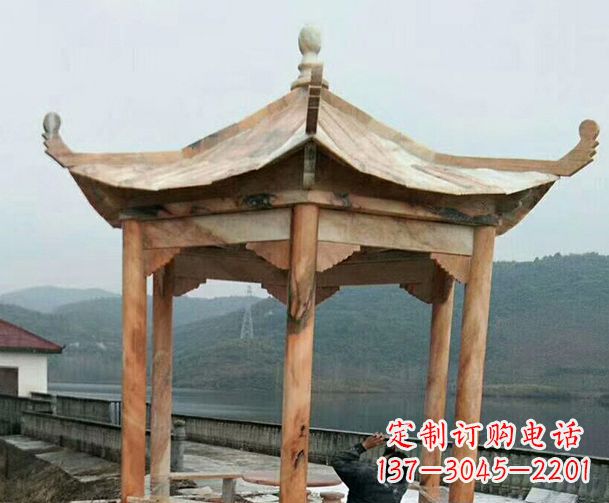 开封园林晚霞红单层石凉亭景观石雕