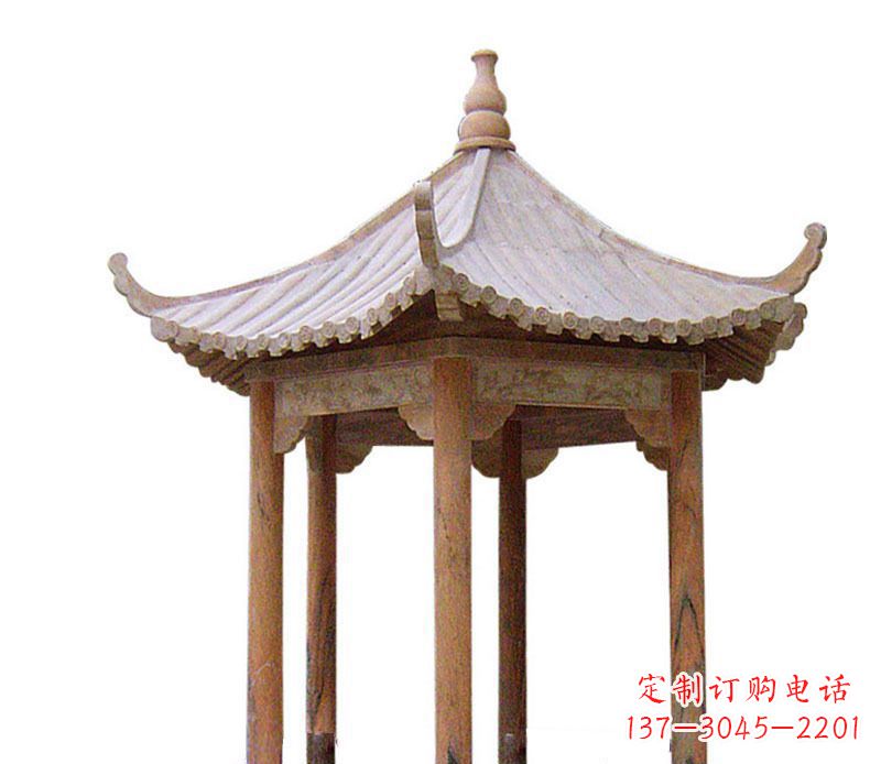 开封园林晚霞红六角石凉亭景观石雕 (2)