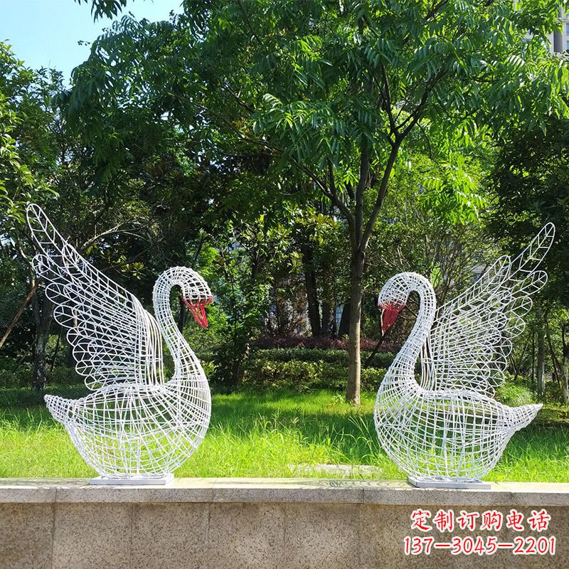 开封展翅天鹅网格雕塑-上色款