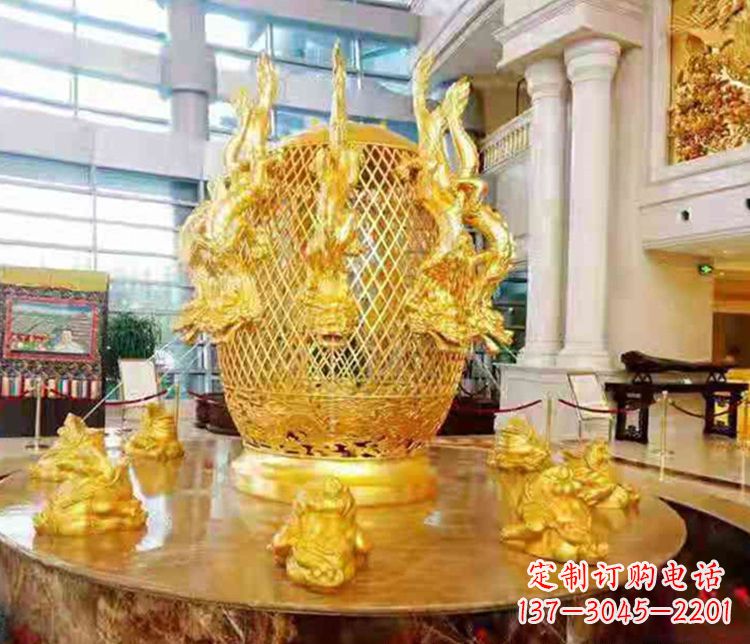 开封张衡地动仪企业景观雕塑摆件纯铜鎏金古仪器