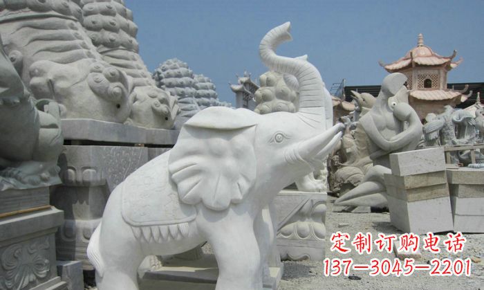 开封招财动物汉白玉长鼻小象石雕
