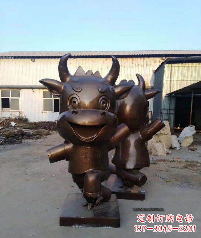 开封招财牛玻璃钢仿铜动物雕塑