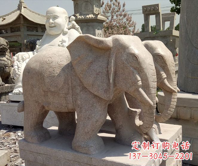 开封招财晚霞红大象石雕 (2)